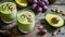 Gourmet Breakfast Bliss: A Tempting  Recipe for Avocado Smoothies with Grape, Kiwi, Almond Toppi