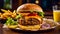 gourmet cheeseburger French fries meat a restaurant meal food snack tasty fresh appetizing