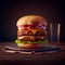 Gourmet cheeseburger on wooden table ,generative AI