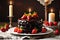 Gourmet Chocolate Cake Garnished with Fresh Strawberries: Strawberries Positioned on Top of Decadent Delight