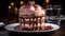Gourmet chocolate dessert, fresh cream, raspberry slice, homemade indulgence generated by AI