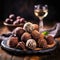 Gourmet Chocolate Truffles with Wine, AI Generated