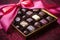 gourmet chocolates in a gold box with satin ribbon