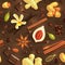 Gourmet Coffee Spices, seamless pattern. Vector illustration, eps10.