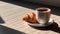 A gourmet croissant and cappuccino, a perfect coffee break indulgence generated by AI