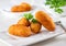 Gourmet croquettes, typical tapas food from Spain.