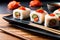 Gourmet Delight: Close-Up Shot of Exquisite Sushi Dish in Food Photography with Generative AI