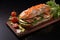 Gourmet delight Fresh sandwich adorned with salmon and nutritious toppings