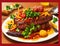 Gourmet Delights: Savory Food and Grilled Meat on a Plate AI-Generated