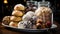 A gourmet dessert plate chocolate truffle, macaroon, raspberry, almond generated by AI
