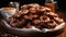 Gourmet donut stack on wooden table, tempting indulgence generated by AI