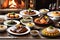 Gourmet Feast Spread Out on a Rustic Wooden Table - Showcasing an Array of Cooked Dishes from a Fine Culinary Repertoire