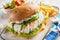 Gourmet fish seafood burger with mayo