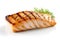 Gourmet food composition grilled and smoked striped bass on rustic wooden board