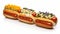 Gourmet french hot dogs with assorted sauces, isolated on white background copy space