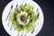 Gourmet fusion seafood and apple celery salad with wasabi mayo