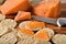 Gourmet gluten free rice crackers with Mimolette cheese