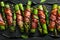 Gourmet Grilled Asparagus Wrapped in Smoked Prosciutto with Balsamic Glaze on Slate Background, Fine Dining Appetizer