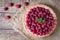 Gourmet homemade raspberry tart pie. Traditional