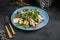 Gourmet mediterranean shrimp salad with arugula