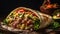 Gourmet Mexican beef taco with fresh guacamole on flatbread wrap generated by AI