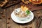 Gourmet mushroom cream soup with toasts in a bowl