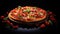 Gourmet pizza photo realistic illustration - Generative AI. Pizza, tomato, sauce, basil.