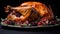 Gourmet Roasted Turkey on Platter with Berries and Greenery