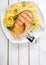 Gourmet seafood cuisine with grilled salmon