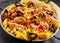 Gourmet seafood paella with prawns and mussels