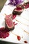 Gourmet seared tuna in black pepper crust with beetroot coulis