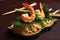 Gourmet Shrimp and Noodles on Elegant Wooden Platter