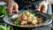 Gourmet Shrimp Salad on Artistic Plate. Generative AI