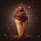 Gourmet summer: Chocolate ice cream cone with creamy topping and crunchy chocolate sprinkles.