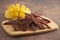 Gourmet Sweet Mango Flavored Beef Jerky on a Cutting Board