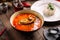 Gourmet thai seafood soup tom yam with rice