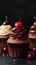 Gourmet treats Cupcakes on dark background, providing ample space for text