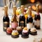 Gourmet Treats: Customized Mini Champagne Bottles on Elegant Wedding Reception Table