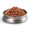 Gourmet Wet Dog Food in a Silver Bowl Isolated on White. Generative ai