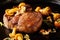 Gourmet wild venison steak with mushrooms