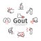 Gout banner. Symptoms, Treatment. Vector signs for web graphics.