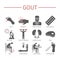 Gout. Symptoms, Treatment. Flat icons set. Vector signs for web graphics.