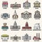 Government buildings icons set. Vector isolated colorful flat style illustrations