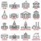 Government buildings icons set. Vector isolated outline illustrations