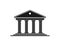 Government icon. Building of court. Black house with pillar in roman style. Architecture for greek museum, bank, university and