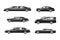 Government Vehicles with Black Presidential Auto with Siren Side View Vector Set