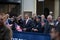 Governor Andrew Cuomo of New York, walking with the Veterans Day Parade in NYC on Fifth Avenue