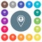 GPS location download flat white icons on round color backgrounds