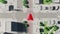 GPS navigation 3D city map. The red arrow running forward along the path