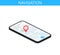 Gps navigation system. Mobile application for navigation. Gps smartphone tracker. Mark on the map. App Interface concept